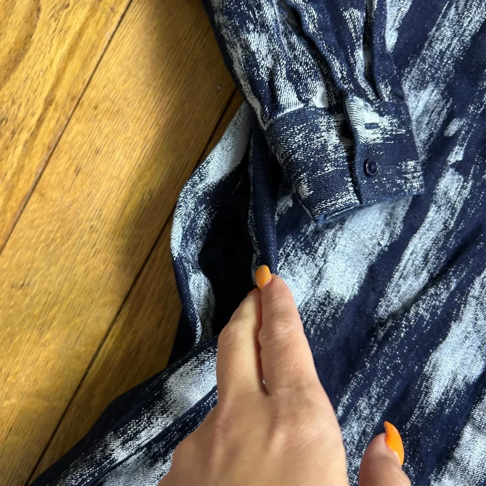 COS Abstract Brushstroke Denim Shirt Dress Navy Blue White Midi Size 36 US 6 - Picture 5 of 5